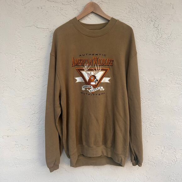 Vintage 90s Embroidered Buck Deer Hunting Long Sleeve Shirt Mens L - Picture 1 of 5